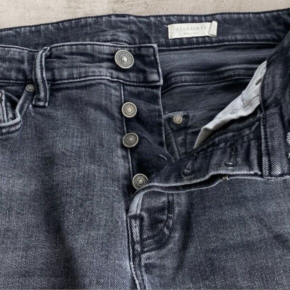 ALL SAINTS REX Jeans Men's W32 Black Distressed‎ Denim Slim Fit Tapered Ripped - Picture 6 of 13